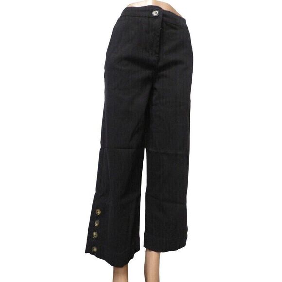 New York & Co Twill Wide-leg Button Slit Cropped Pants, Black; Size 10 - Picture 3 of 8